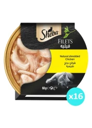 Sheba Natural Shredded Chicken Fillets Wet Food for Cats, 60g Pack of 16