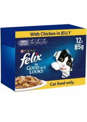 Purina Felix As Good As It Looks with Chicken in Jelly Adult Cat Food, 85g Pack of 12