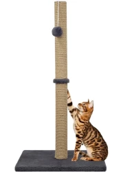 Tall cat scratching post for kittens and adult cats, Durable and stable cat tree activity center with Natural sisal rope, Dangling ball, and Soft smooth plush, Protect your furniture 75 cm (Grey)