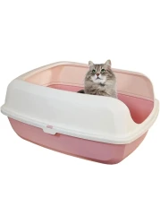 Cat Litter Toilet, Large Cat Litter Box with Plastic Scoop, Open from the Top, Covered with Side Walls, Indoor &amp; Outdoor, Easy to Clean, White &amp; Pink Color, Large Size, 54 Cm Length