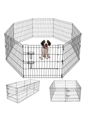 Artmeer Pet Playpen Puppy Playpen Kennels Dog Fence Exercise Pen Gate Fence Foldable Dog Crate 8 Panels 24 Inch Kennels Pen Playpen Options Ideal for Pet Animals Outdoor IndoorBlack 24x24