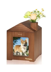 Petitian Pet Memorial Urn Wooden-Dog Cat Wood Box Ashes for Dogs Cremation Urns Cats Memorials Funerary Small Animals Ash Caskets with Personalized Custom Photo Frame Burial Love Memory
