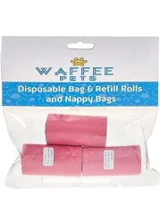 Waffee Pet Dog Waste Bags, Poo Pack Of 3 Rolls (60 Bags)-Pink
