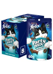 بورينا فليكس بارتي ميكس مكافآت جافة للقطط مزيج المأكولات البحرية 60 غرام حزمة من 8