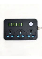 Generic Anti-Static 3 Power Socket 2500W, 10A Max, 250V, 6 USB Ports Auto Max 3.4A 17W Output with 6Ft Extension Cord Cable