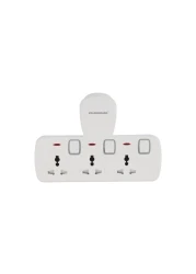 Olsenmark 3 way Universal Wall Socket with Individual Switches- OMES1859D/ Equipped with PP Fire Proof Housing, Copper Parts, and Child Safety Shutter/ Ideal for Home, Office