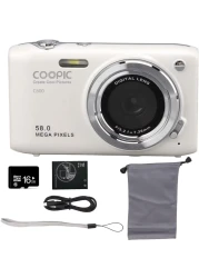 COOPIC C600 White HD Digital Camera with 16GB SD Card, 58MP, 4K Video, Ideal for Travel, Vlogging, and Creative Photography