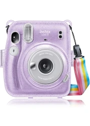 O Ozone Transparent Hard Camera Case For Fujifilm Instax Mini 11 Instant Camera Cover With Adjustable Strap [ Shining Case Designed For Instax Mini 11 Case ] - Glitter Purple