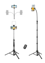 VICTIV 85" Tall Cell Phone Tripod Stand with Gooseneck and Remote, Portable Travel Tripod Stand, Overhead Tripod for iPhone 16 15 14 Pro Max/13/12/Android for Recording/Watching/Cooking/Fitness/Vlog