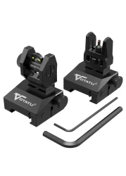 VOTATU V2 Fiber Optic Iron Sights, Flip Up Front and Rear Backup Sights with Green Red Dots, Tool-Free Adjustable Front Sight Rapid Transition