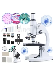 Microscope for Adults Kids, 40X-2000X Microscope Kit with Adjustable Brightness LED, Slides, Biological Compound Microscope for School Lab Home Education, Gifts for Children Students