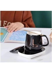 FITTO Coffee Mug Warmer with Mug, Electric Mug Warmer for Desk with Auto Shut-Off &ndash; Perfect for Keeping Coffee, Tea, Milk Warm, Compact Design, Includes Cup &amp; Spoon &ndash; Ideal Gift for Home &amp; Office