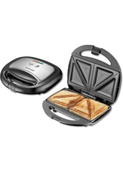 Sonashi 2 Slice Sandwich Maker With Non-Stick Plates, Overheat Protection, Power On/Off And Ready Indicator, Perfect For Breakfast, 750W, SSM-884, Black/Silver