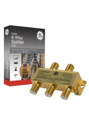 GE Digital 4-Way Coaxial Cable Splitter, 2.5 GHz 5-2500 MHz, RG6 Compatible, Works with HD TV, Satellite, High Speed Internet, Amplifier, Antenna, Gold Plated Connectors, Corrosion Resistant, 33527