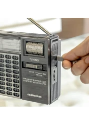 Olsenmark Portable Radio with 3 Band - Rechargeable Battery, Bluetooth USB, TF, &amp; MP3, Comfortable Handle, Karaoke Function - Recorder - Microphone Retro Style Radio, 2 Years Warranty