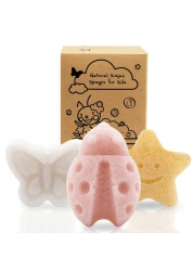 myHomeBody Konjac Baby Sponge for Bathing Cute Shapes Natural Kids Bath Sponges for Infants Toddler Bath Time Natural and Safe PlantBased Toys 3pc Set Butterfly Ladybug Star