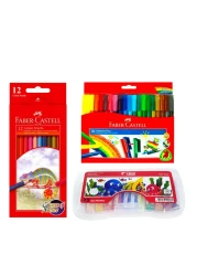 Faber-Castell Colour Pencils 12 PCS with Connector Pens 20 PCS and Titi Oil Pastels 12 PCS Multicolour