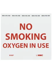 NMC M48P NO SMOKING - OXYGEN IN USE Sign - 6 in. x 5 in. Pressure Sensitive Vinyl Sign with Red Text on White Base, 1 Count (Pack of 1)