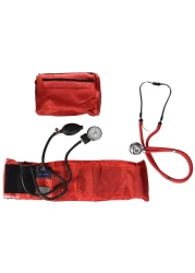MABIS MatchMates Aneroid Sphygmomanometer and 31" Sprague Rappaport Stethoscope Combination Manual Blood Pressure Kit with Calibrated Nylon Cuff and Oversized Carrying Case, Adult Red