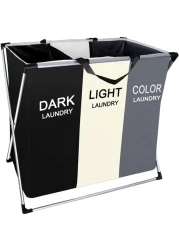 U-Hoome Foldable Laundry Hamper Basket Sorter With Handle And Aluminum Frame, 3 Sections