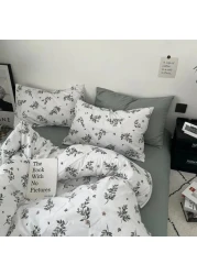 Premium King size 6 pieces Retro style with Grey blue color bedsheet postoral printed bedding set without filler.