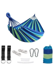 Double Brazilian Hammock 2 Person Canvas Cotton Fabric Hammock with Trees Strap for Patio Garden Balcony Porch Backyard Outdoor and Indoor