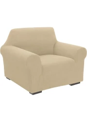 High Stretch 1 Seater Sofa Cover Cream Soft Brushed Fabric Couch Cover Full Coverage Furniture Protector Slipcover One Seater Fits on Standard and Recliner Sofa 80-120cm Size