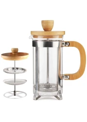 Sivaphe 12 oz French Press Coffee/Tea Maker Single Cup Espresso Press Stainless Steel Filter 0.35L High Borosilicate Carafe Durable Bamboo Handle Small Coffee Maker