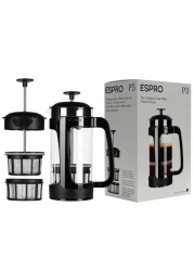 ESPRO - P3 French Press - Double Micro-Filtered Coffee and Tea Maker, Grit-Free and Bitterness-Free Brews, Ideal for Loose Tea and Coffee Grounds - (Black, 32 Oz)