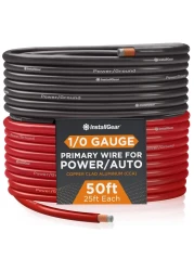 InstallGear 1/0 Gauge Wire (50ft) Copper Clad Aluminum CCA - Battery Cable, Car Amplifier Power and Ground Wire - Automotive Wire, Car Audio Speaker Stereo, RV Trailer, Welding Cable, Primary Wiring