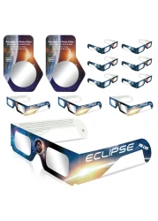 QONBINK Solar Eclipse Glasses Approved 2024, ISO &amp; CE Certified Eclipse Glasses 10 Pack + 2 Smartphone Photo Filter Lens, Safe Shades for Direct Sun Viewing