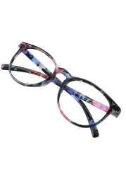 Blue Light Blocking Glasses for Women/Men, Computer Reading, Stylish Oval Frame (Pink Floral, No Magnification)