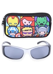 Marvel Avengers Boys Sunglasses for Kids with Super Hero Glasses Case Protective Toddler and Youth Sun Shades (Silver Avengers)
