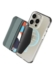 Sinjimoru Magnetic Wallet for iPhone Magnetic Card Holder with Flap AntiSlip for Cards for MagSafe Wallet with Grip Compatible with iPhone 15141312 Series MBand Blue Grey