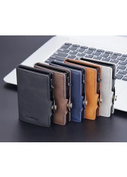 RFID Card Holder Wallet - New PU Leather RFID Protected Automatic Pop-up Bank, Credit, ID Card Holder Case with Button, Card Wallets Purse Unisex. (Black)