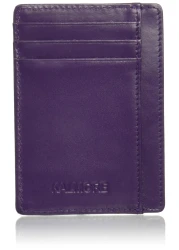 womens Credit Card Holder Genuine Leather Slim Thin Pocket Wallet Minimalist Wallet Money Clip RFID Block