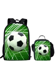 UNICEU 2 Piece Soccer Ball Print Backpack Set Children Fashion Cool School Bag