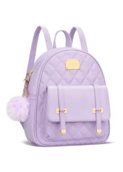 KKXIU Girls Small Backpack Purse Vegan Leather Quilted Mini Daypack for Women Trendy Bookbag (Purple)