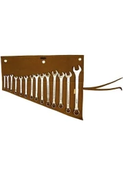 Asian Treasures/Bull Tools 14 Pocket Hand Crafted H.W.100% Dyed Cotton 15 Oz. Duck Canvas Garage Ready Metric or SAE Wrench and Tools Bag Organizer Roll Up Pouch Dyed Cinnamon Brown