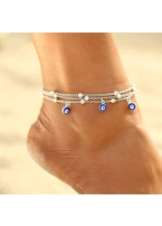 Shegirl Evil Eye Ankle Bracelet Fashion Bead Layered Anklet Silver Beach Foot Jewelry for Women