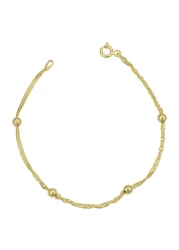 Kooljewelry Yellow Gold Over Sterling Silver 1.5 mm Singapore Bead Station Anklet (10 inch)