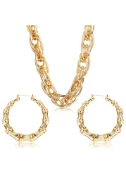 HANPABUM Gold Plated Chunky Rope Chain Necklace and Large Hollow Casting Triangle Bamboo Hoop Earrings Set for Men Women Punk Hip Hop Rapper Style Gold Tone Costume Jewelry