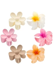 ANEESAA6 Pack Flower Hair Clips for Women and Girls Preppy Flower Claw Clips Hawaiian Plumeria Hair Clips for Thin Hair Large Cute Flower Hair Clips for Thick Hair