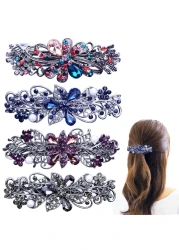 4 PCS Hair Barrettes for Women Ladies Flower Crystal Rhinestones Barrettes Pearl Spring Hair Clip Accessories Women Fashion Ponytail Holders Barrettes for Daily Wear Mothers Day present