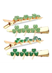 StPatricks Day Hair Clips Crystal Glitter Shamrock Hairpins Green Lucky Leaf Embellished Gold Alligator Hair Clips for Party Gift 2 Pairs Lucky Clover Clips