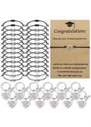 Sureio 48 Pcs 2025 Graduation Gifts Bulk Set Graduation Bracelets Graduation Keychain Graduation Inspirational Gift for Men Women (Classic)