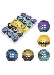 80Pcs Resin Sewing Buttons 4Hole Scenery Oil Painting Style 5 Color 3 Size for Sweaters Jacket Sleeves Blazer and Pants Sport Coat Uniform Crafting Replacement