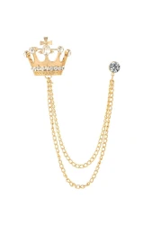 Andy's Orchids Rhinestone Crown Long Chain Brooch, Crystal Tassel Brooch Pins Retro Vintage Coat Shirt Suit Jacket Collar Pins for Men Women Gifts