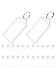 200 Pack Tough Plastic Key Tags White Item Identifiers with Split Ring Label Window Container 2 Inch ID Luggage Tag Key Ring Key Chain