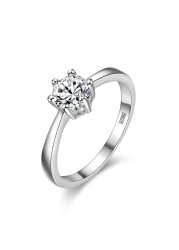Uloveido Brilliant Cut CZ Stone Promise Ring for Women Platinum Plated Wedding Engagement Ring (Size 6) J002-FEMALE